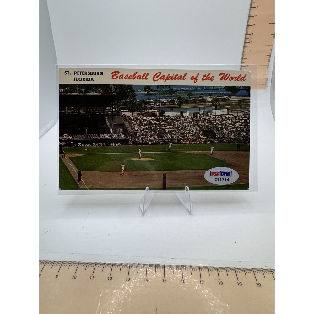St Pete FL Lang Field Baseball Stadium Sports Postcard Signed Jim‎ Campbell PSA